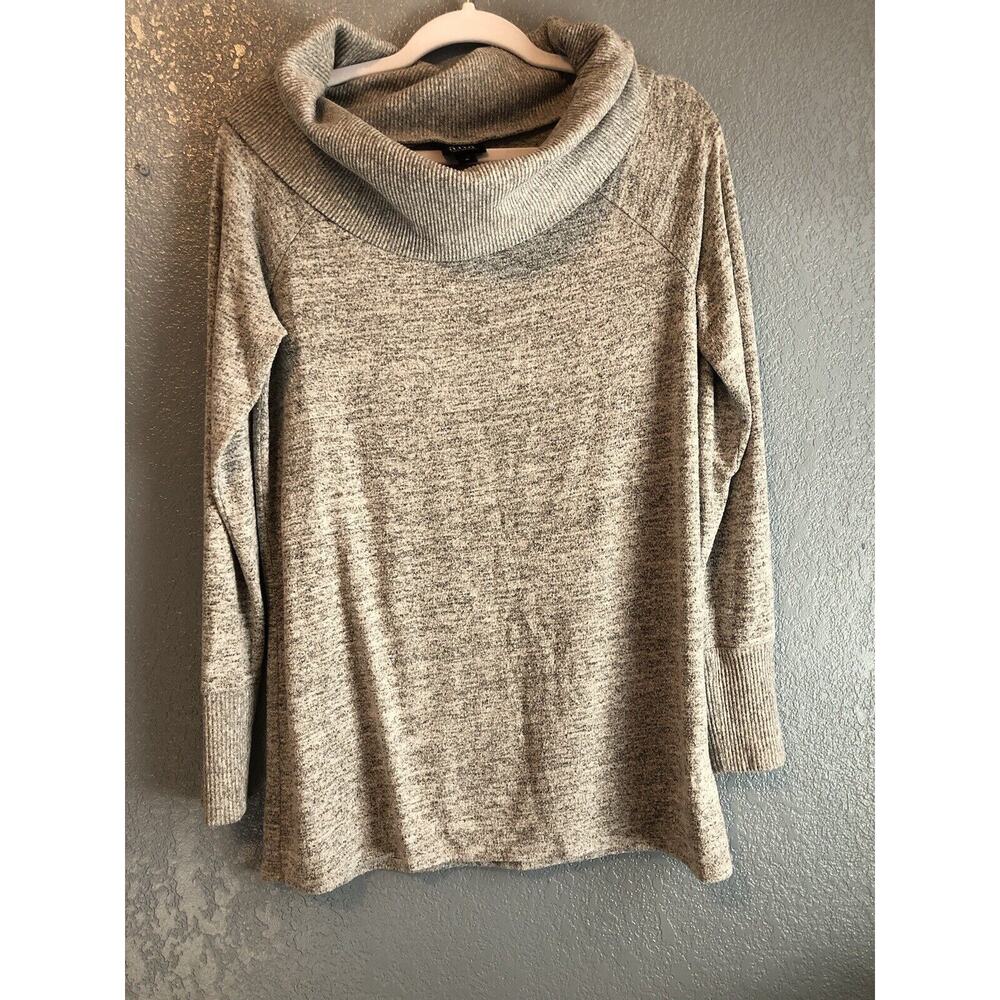 ANA A New Approach Womens Top M Gray Grey Cowl Neck Henley Sweater Long‎ Sleeve